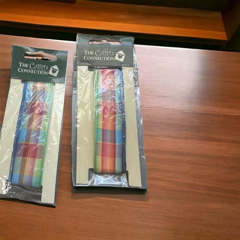 Lot of 2 The Card Connection Plaid Wired Ribbon 7/8" x 2 yd Each NEW